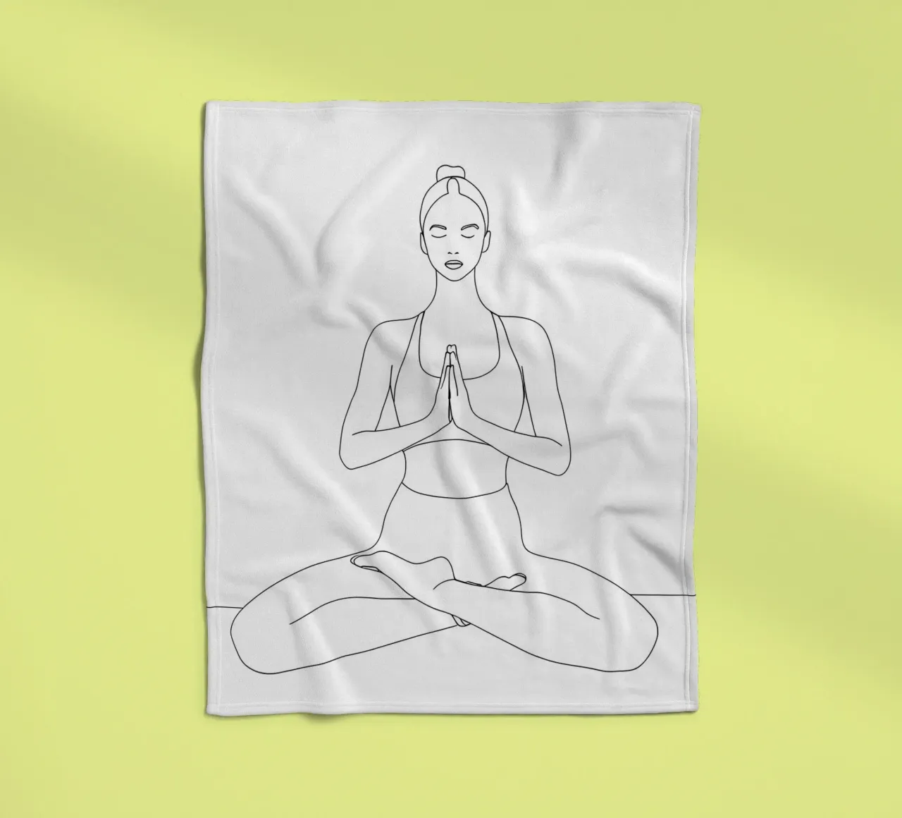 Disegno lineare minimalista di una donna in posizione yoga | Addominali moderni coperta in pile da Viv Line Art