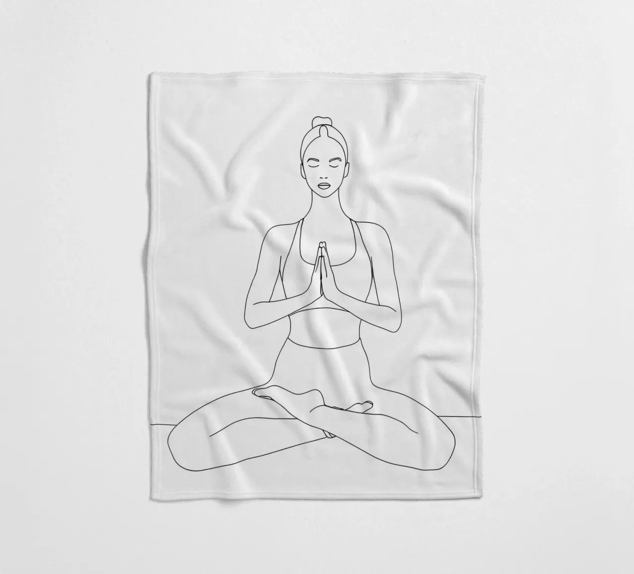 Disegno lineare minimalista di una donna in posizione yoga | Addominali moderni coperta in pile da Viv Line Art
