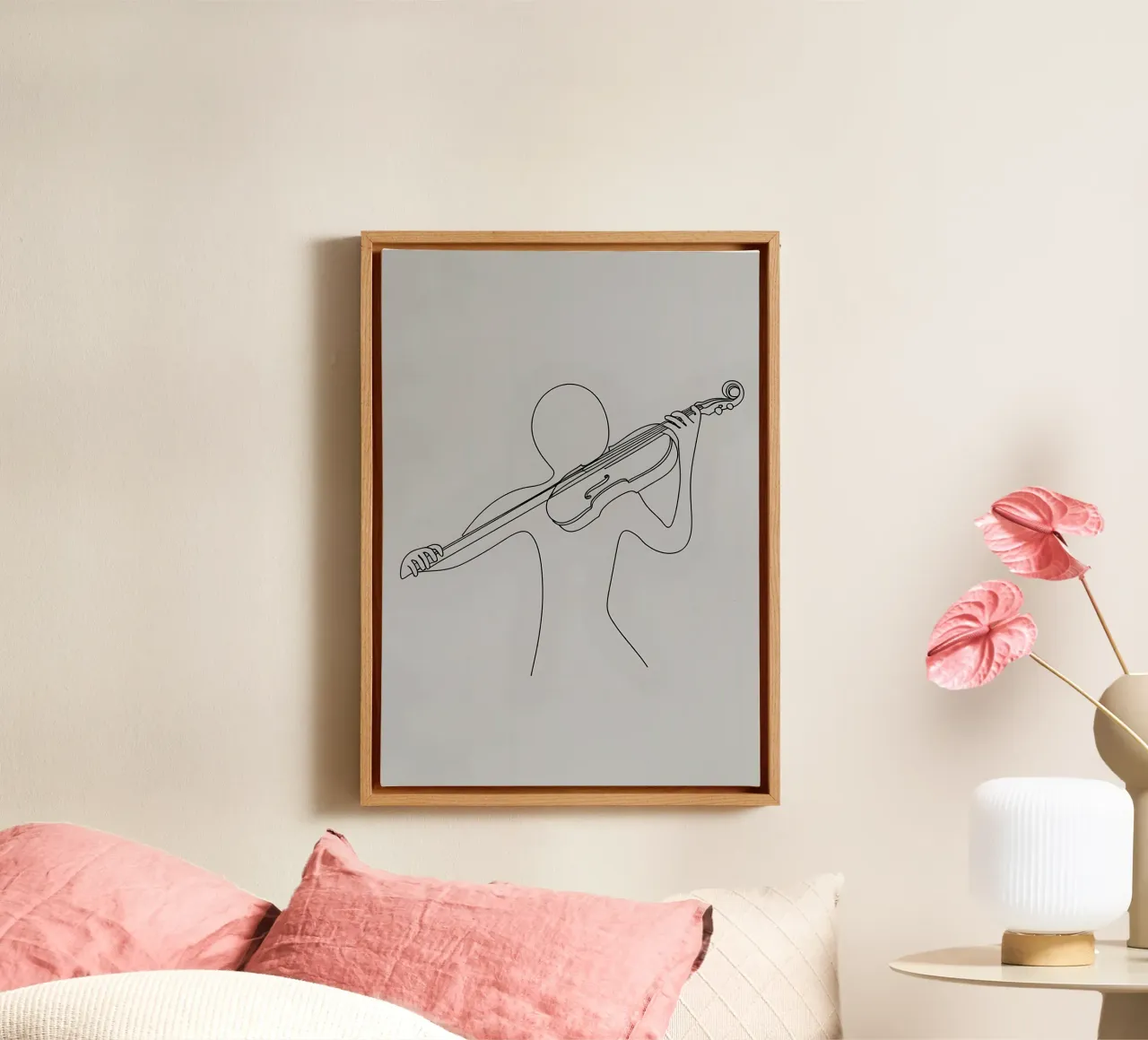 Minimalist Line Drawing of a Person with Violin | Modern Abs canvas with Floater frame by Viv Line Art