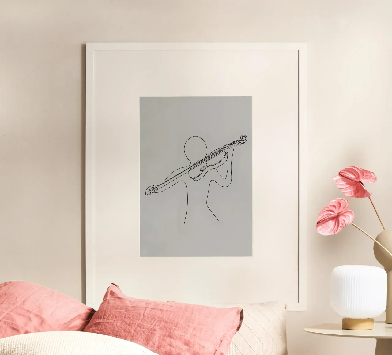 Disegno di linea minimalista di una persona con violino | Abs moderno poster con telaio in plastica da Viv Line Art