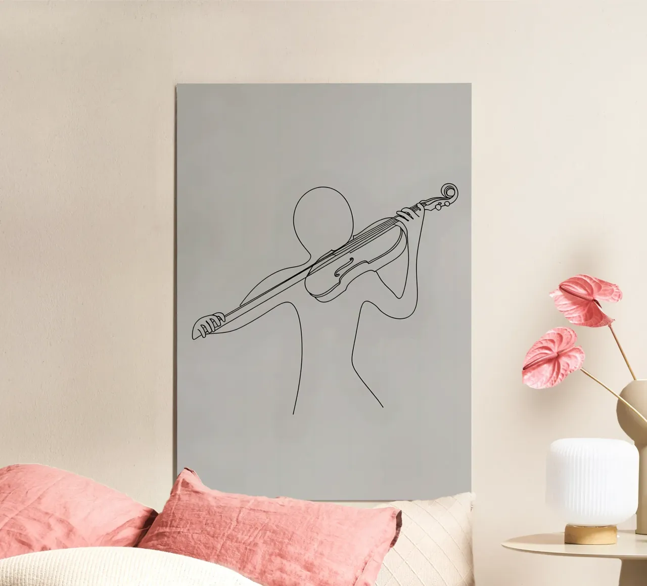 Disegno di linea minimalista di una persona con violino | Abs moderno poster con telaio in plastica da Viv Line Art