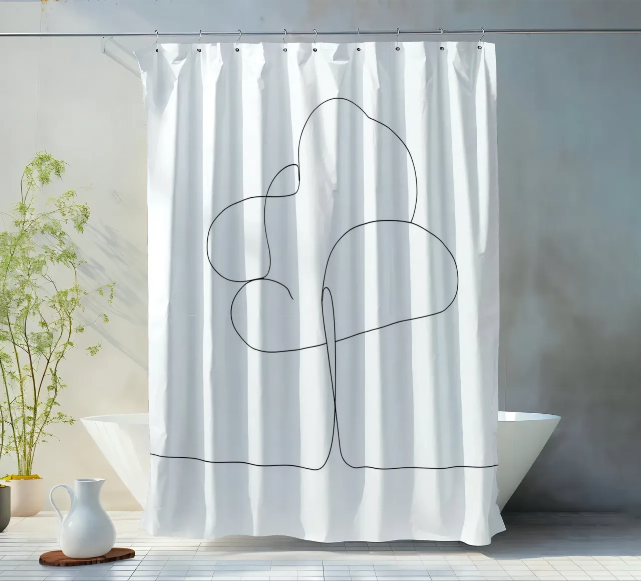Minimalist One Line Drawing of a Tree | Modern Abstract Art shower curtain by Viv Line Art