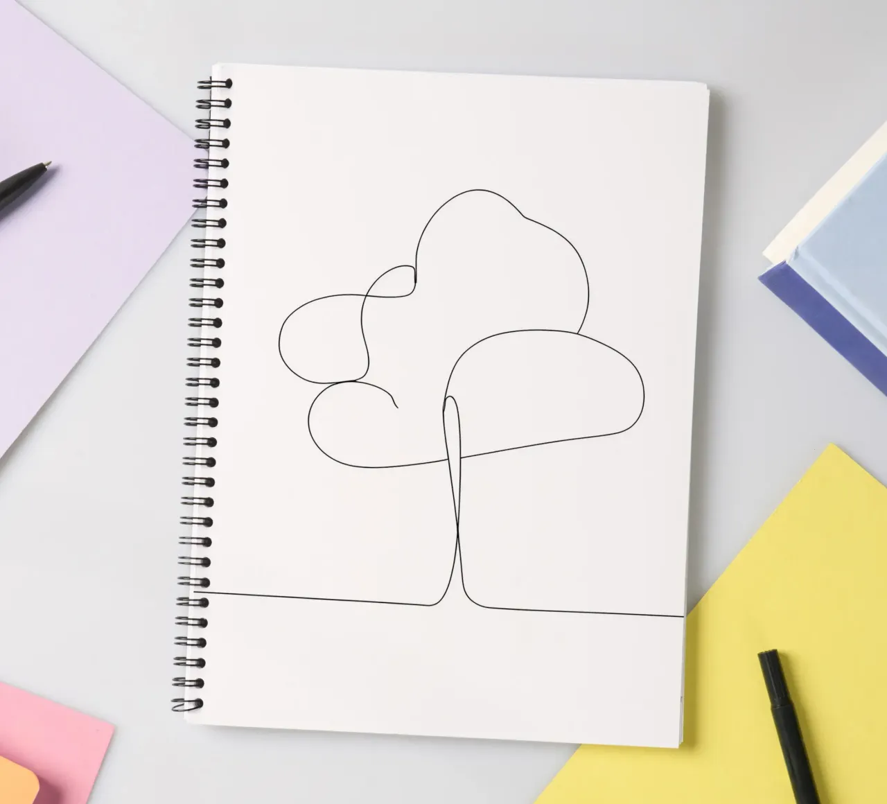 Minimalist One Line Drawing of a Tree | Modern Abstract Art spiral notebook by Viv Line Art