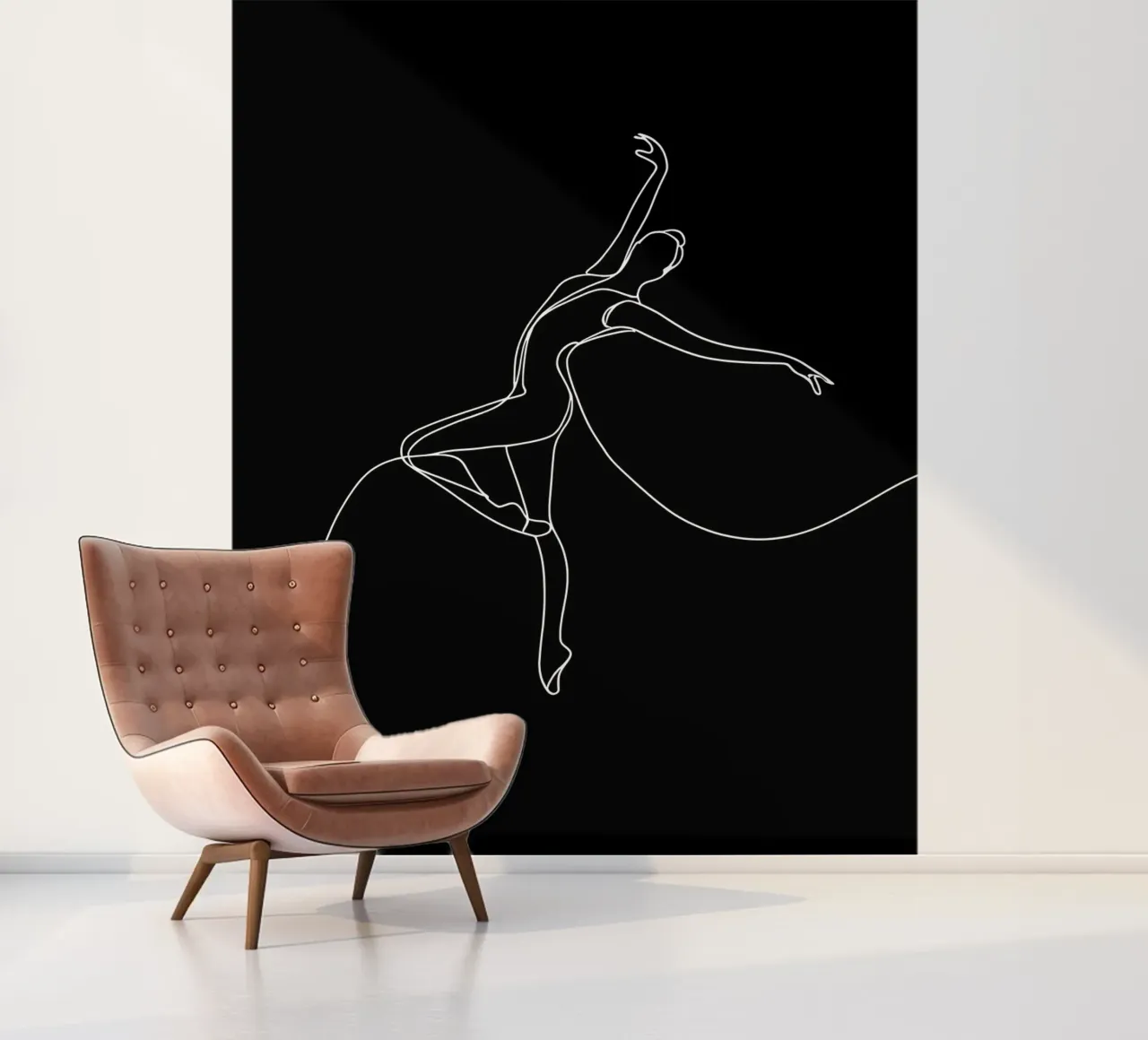 Minimalist One Line Drawing of a Ballerina Woman | Modern Ab photo wallpaper by Viv Line Art