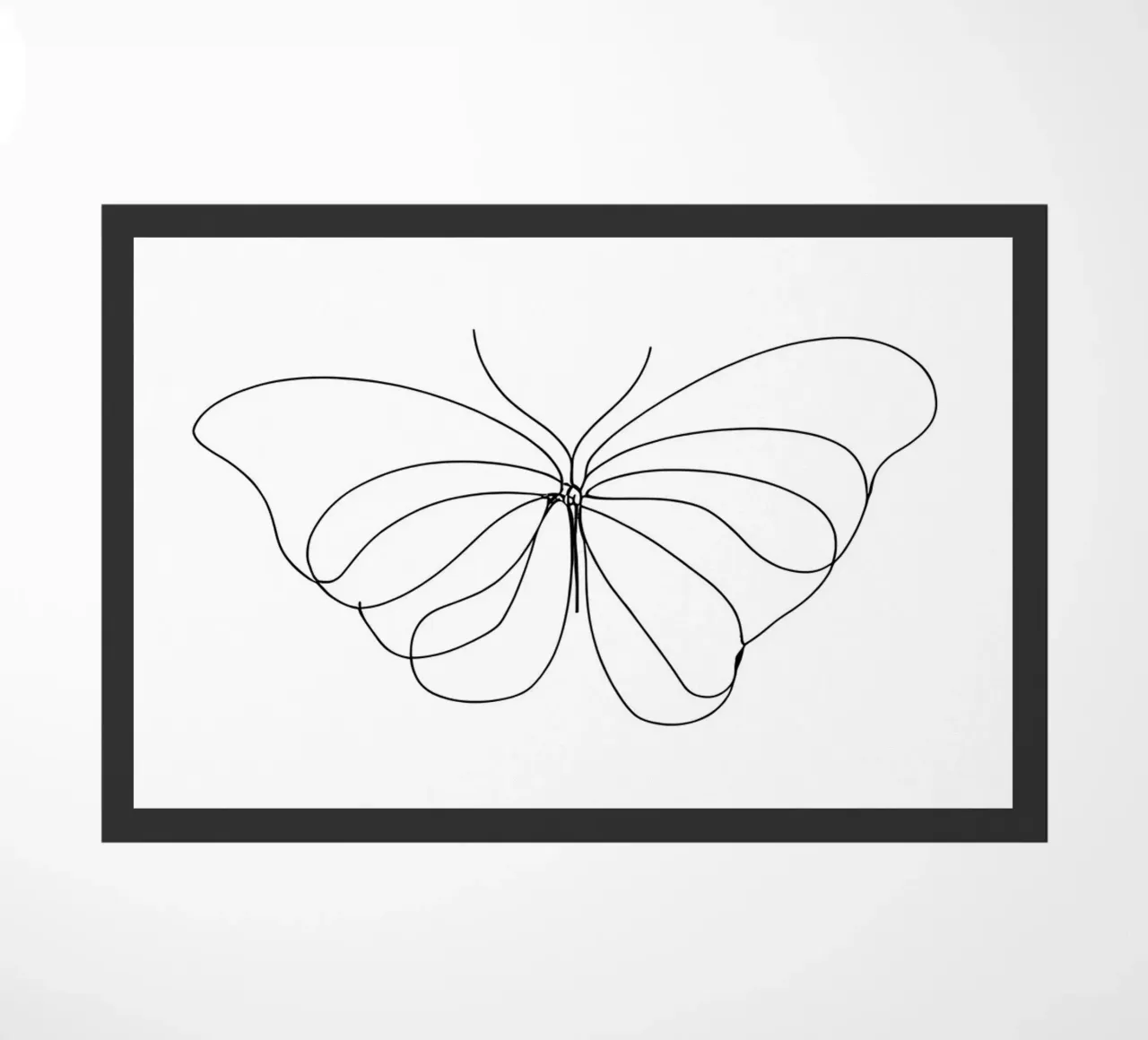 Disegno minimalista di una farfalla su una sola linea | Astratto moderno zerbino da Viv Line Art