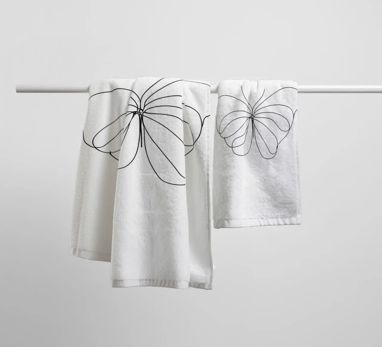 Minimalist One Line Drawing of a Butterfly | Modern Abstract towel by Viv Line Art