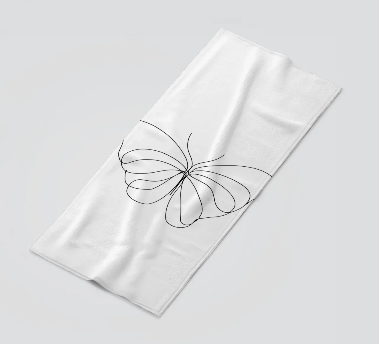 Disegno minimalista di una farfalla su una sola linea | Astratto moderno telo mare da Viv Line Art