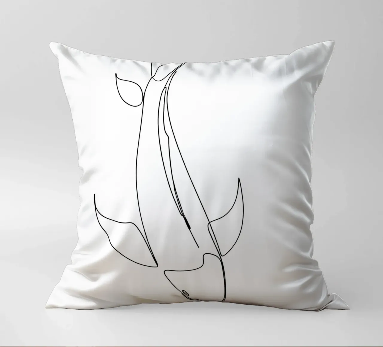 Minimalist One Line Drawing of a Fish | Modern Abstract Art decorative cushion by Viv Line Art