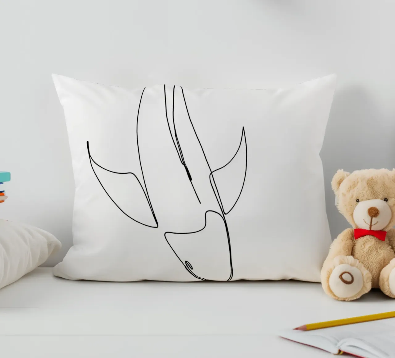 Minimalist One Line Drawing of a Fish | Modern Abstract Art decorative cushion by Viv Line Art