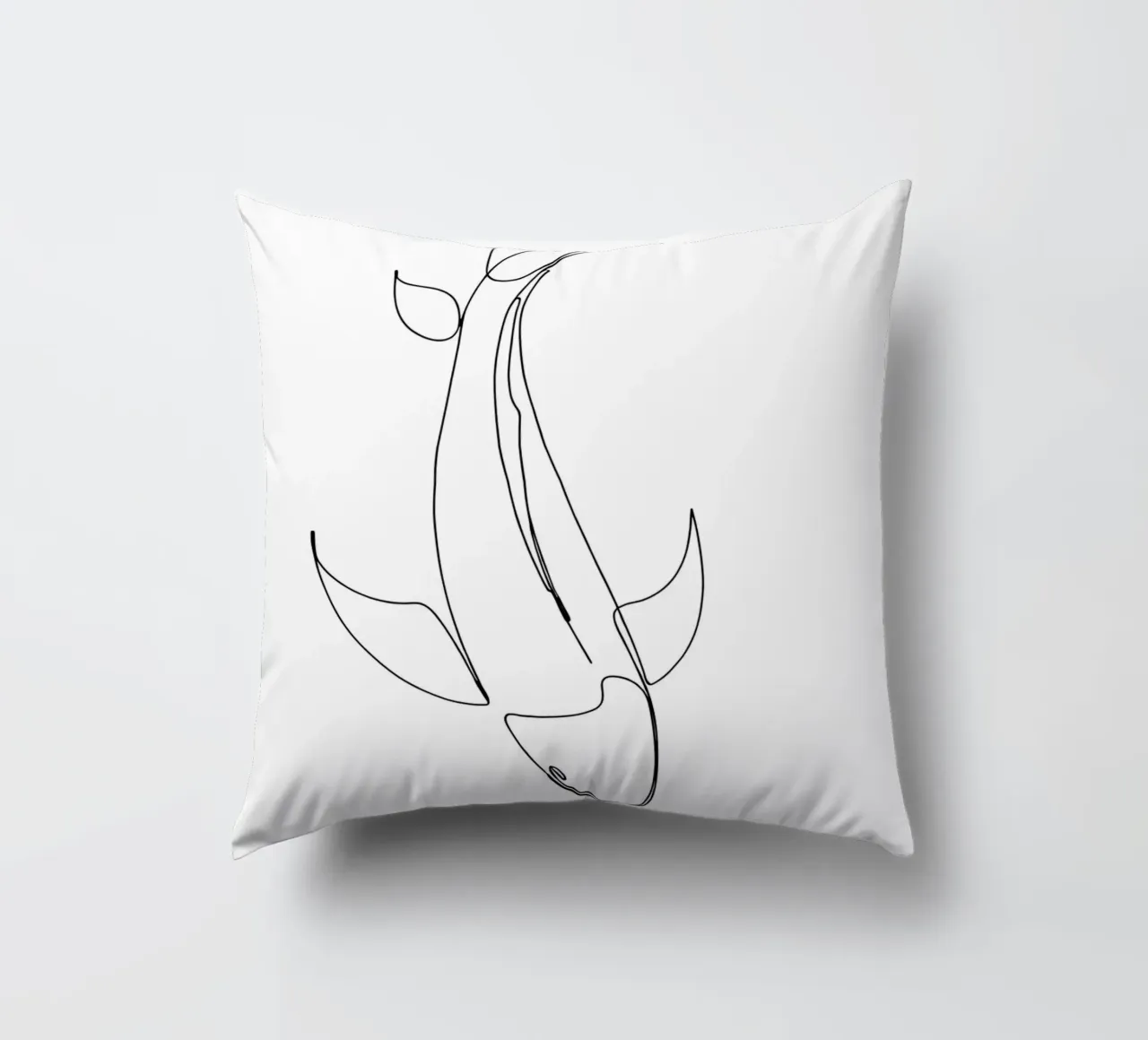 Minimalist One Line Drawing of a Fish | Modern Abstract Art decorative cushion by Viv Line Art