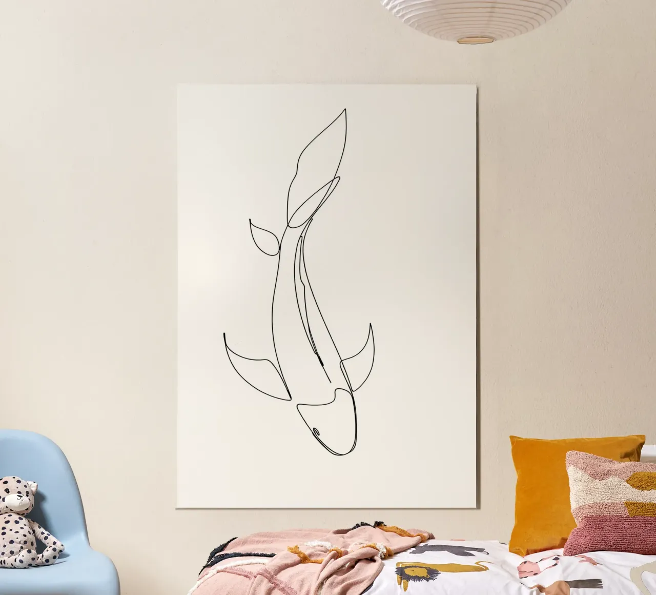 Minimalist One Line Drawing of a Fish | Modern Abstract Art forex plate by Viv Line Art
