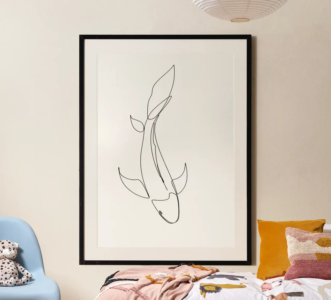 Dessin minimaliste d'une ligne d'un poisson | Art abstrait moderne hahnemühle de Viv Line Art