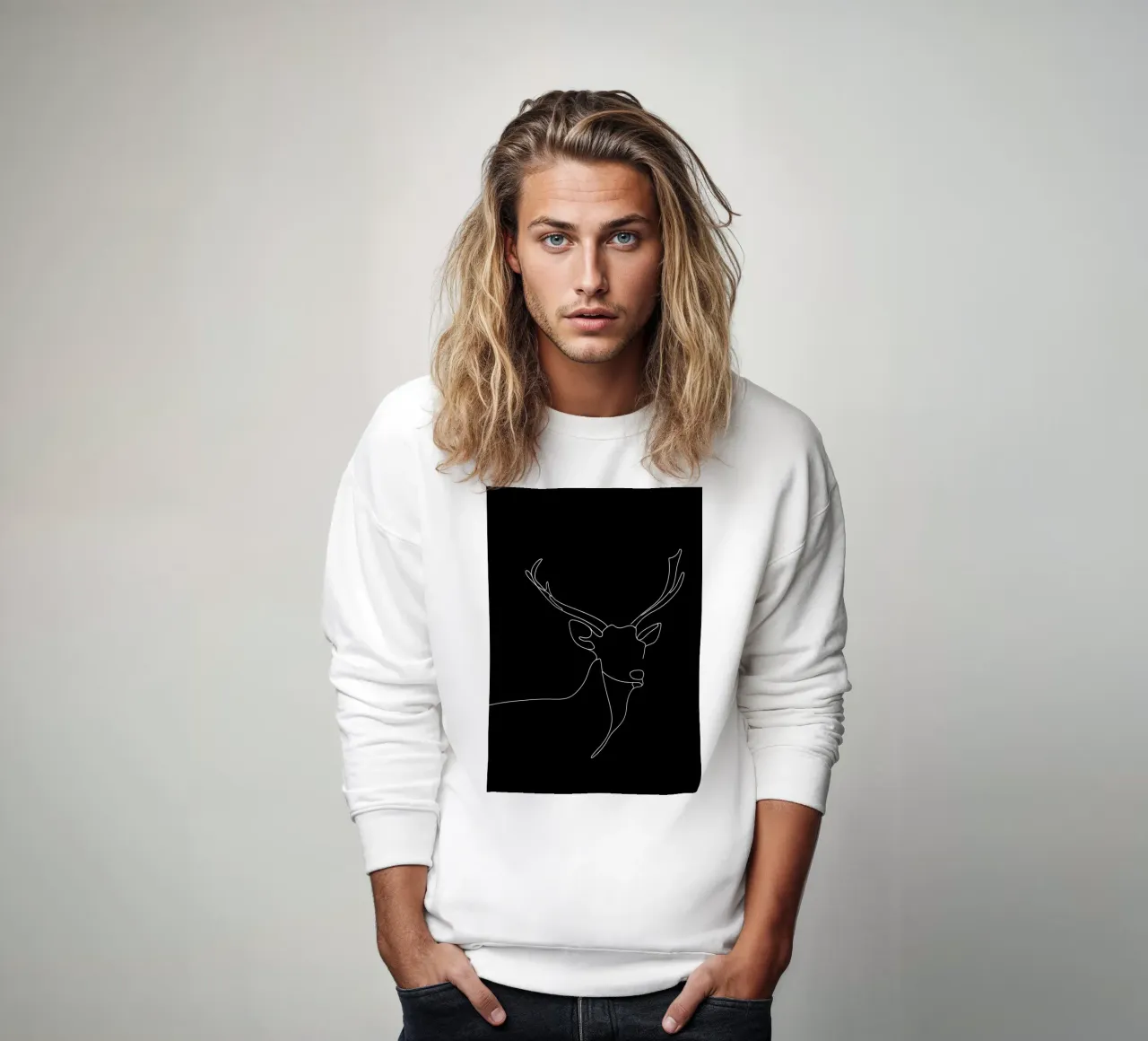 Minimalist One Line Drawing of a Deer | Modern Abstract Art sweatshirt by Viv Line Art