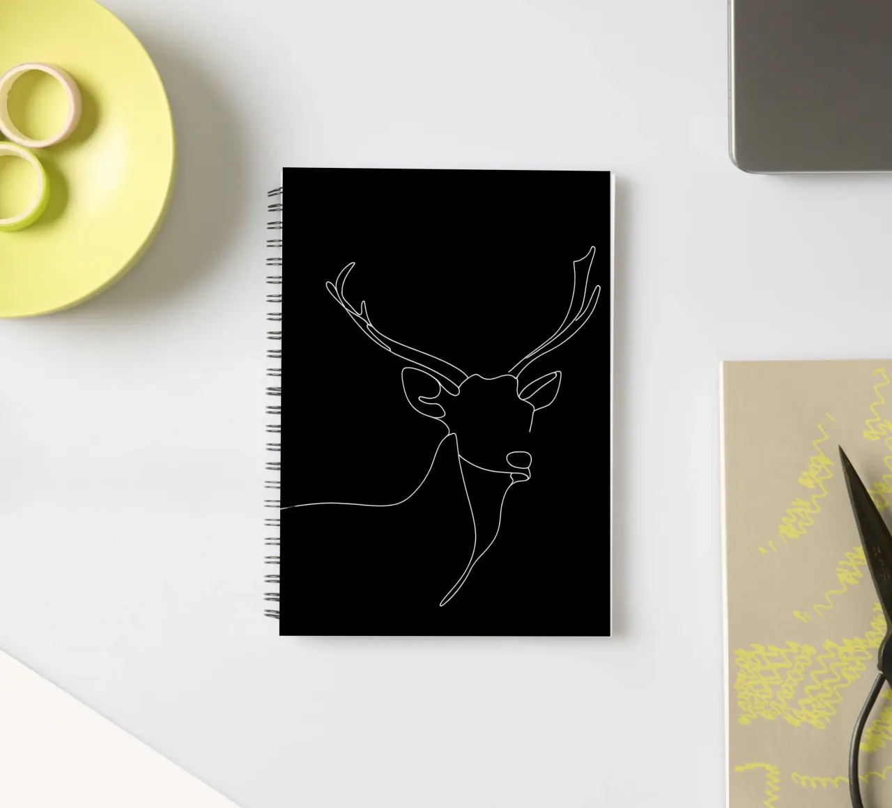 Minimalist One Line Drawing of a Deer | Modern Abstract Art spiral notebook by Viv Line Art