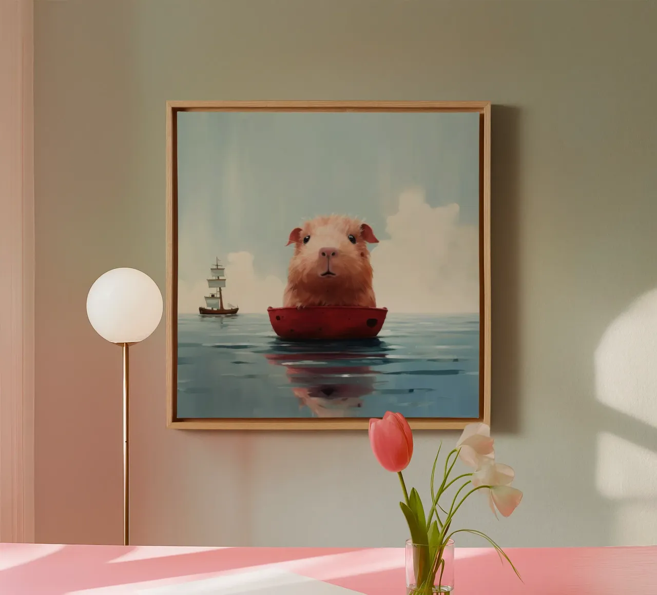 Minimal Guinea Pig 4 canvas with Floater frame by Minimal Animal Art