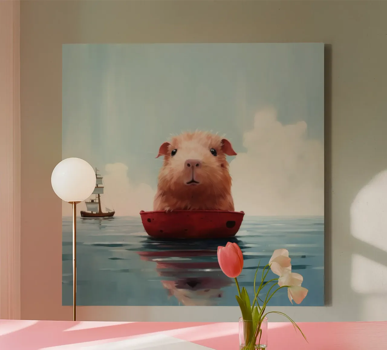 Minimal Guinea Pig 4 canvas with Floater frame by Minimal Animal Art