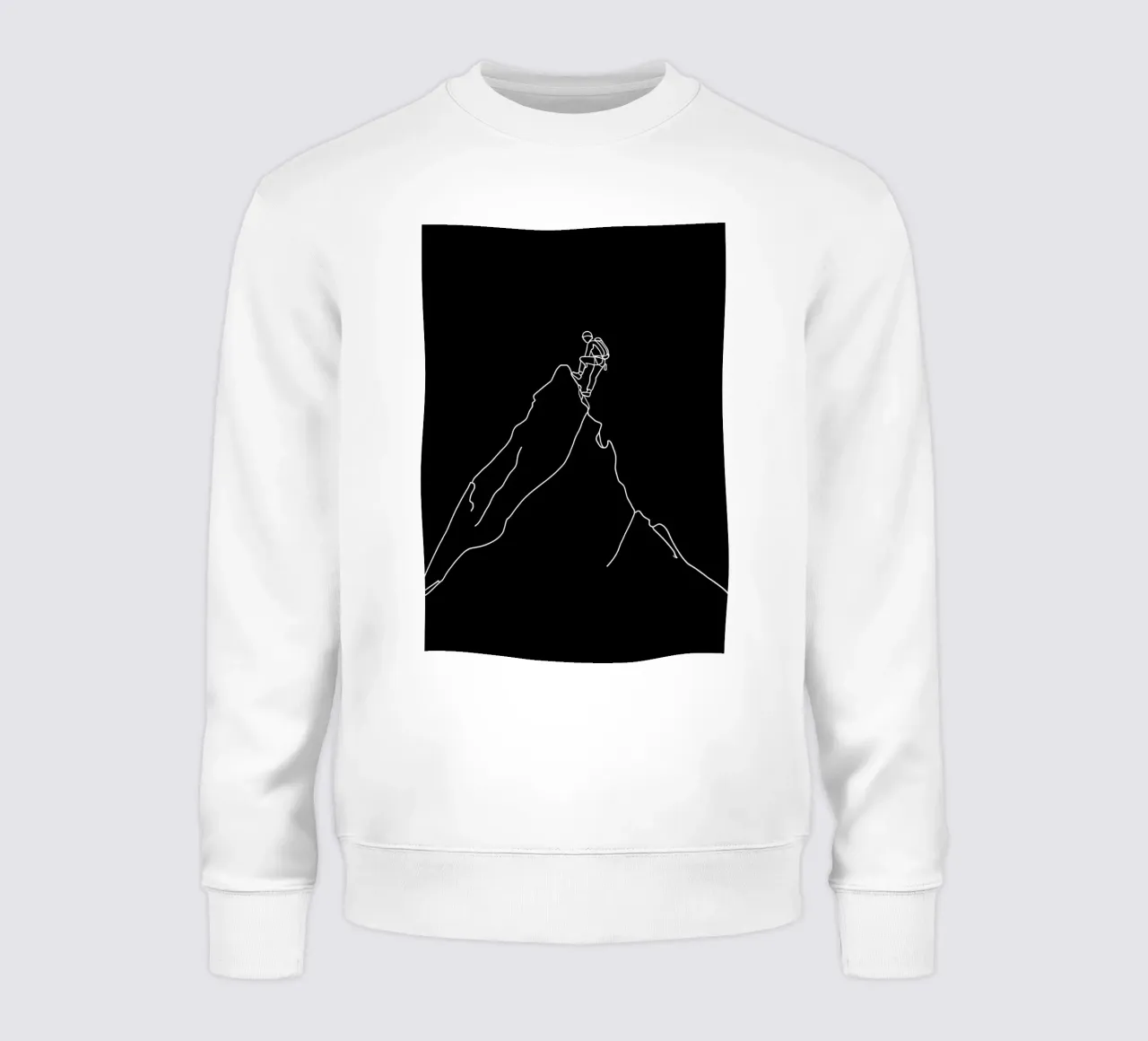 Disegno minimalista a una linea di un alpinista che si arrampica in modalità felpa da Viv Line Art