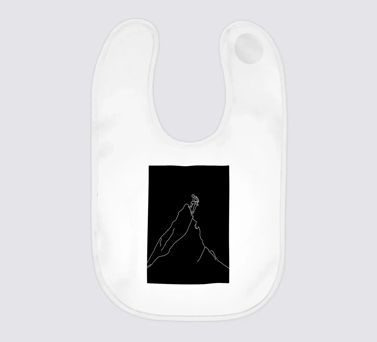 Disegno minimalista a una linea di un alpinista che si arrampica in modalità bavaglino da Viv Line Art