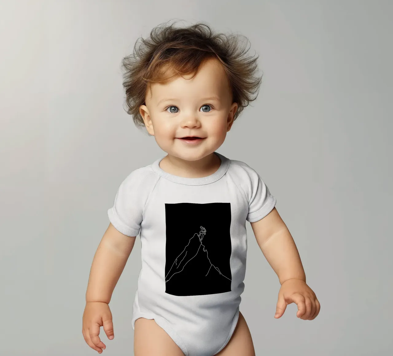 Dessin minimaliste d'une ligne d'un alpiniste en train de grimper | Mode body bébé de Viv Line Art