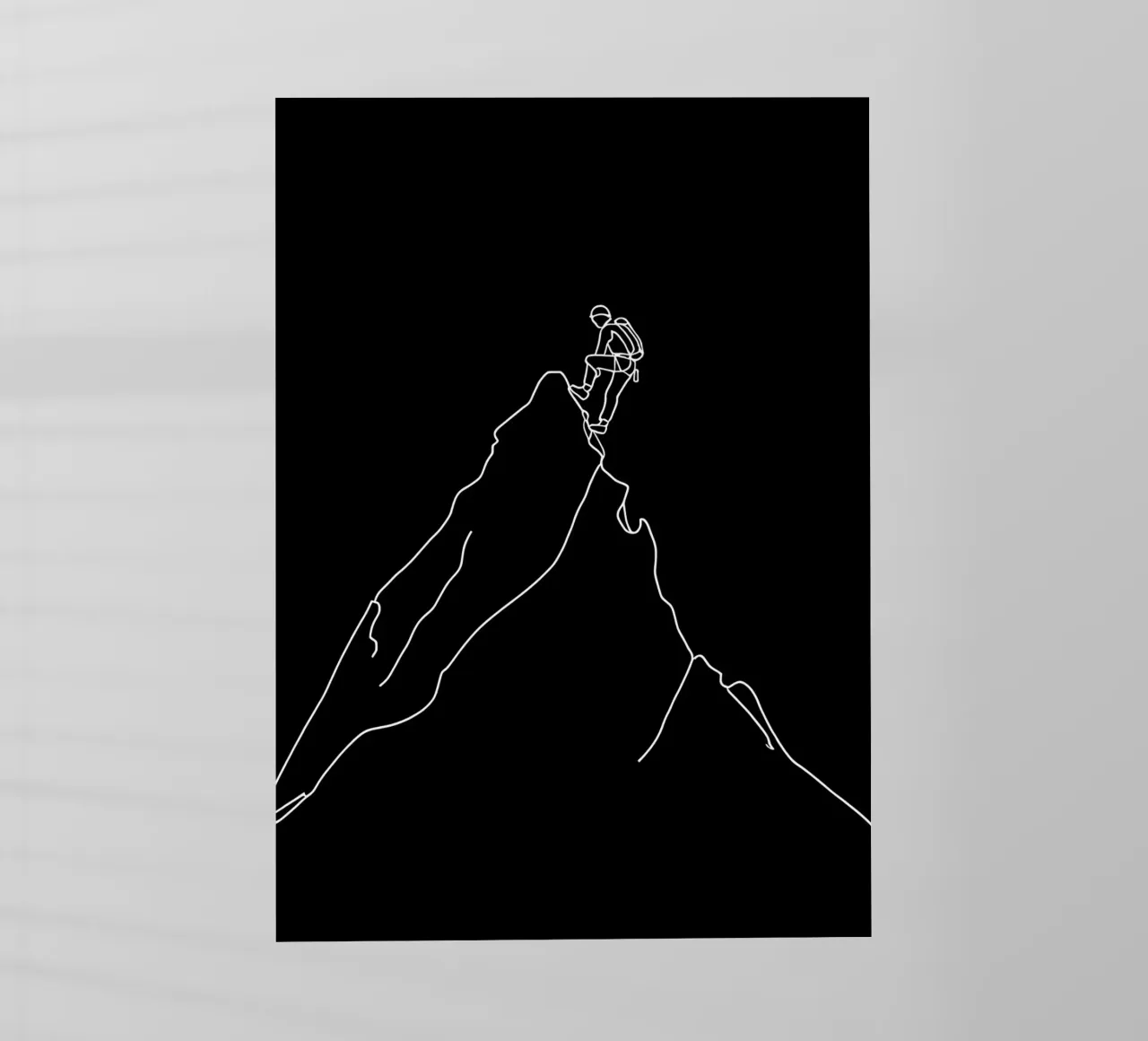 Disegno minimalista a una linea di un alpinista che si arrampica in modalità pellicola backlit da Viv Line Art