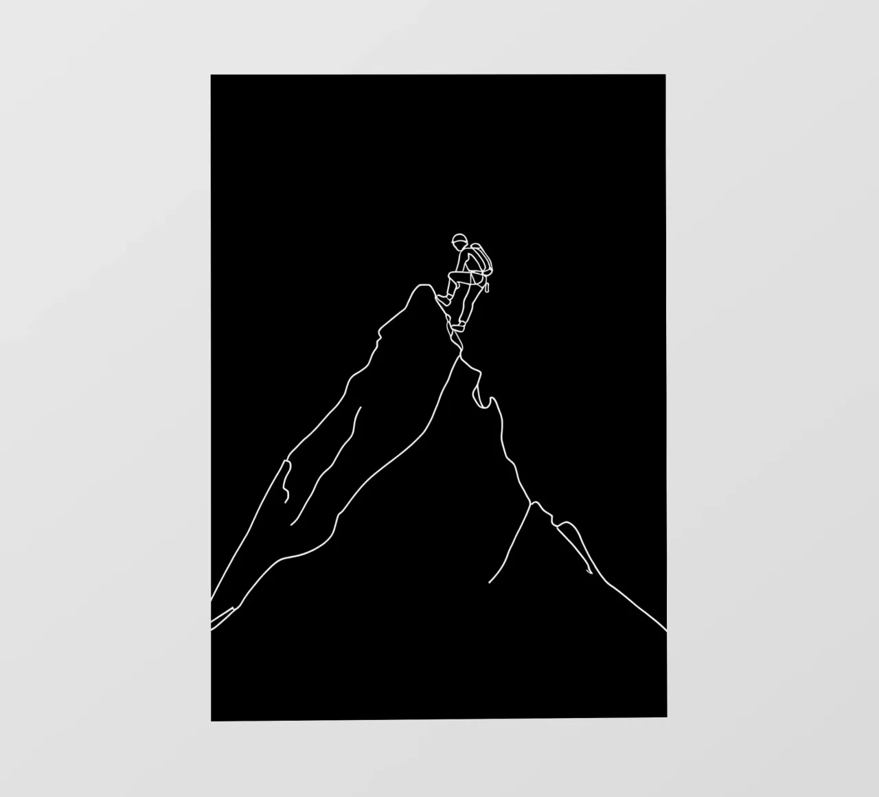 Disegno minimalista a una linea di un alpinista che si arrampica in modalità pellicola backlit da Viv Line Art