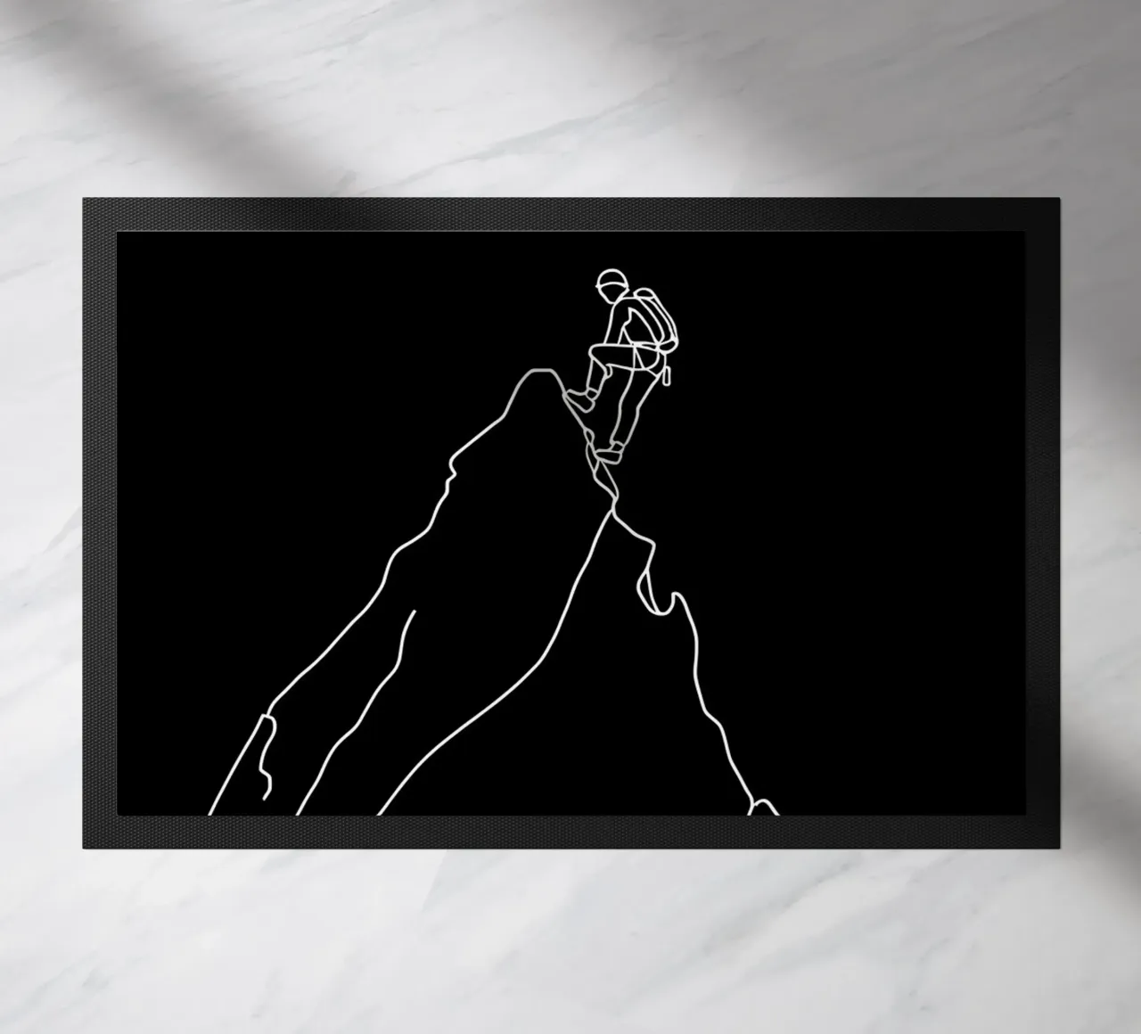 Minimalist One Line Drawing of a Mountaineer Climbing | Mode doormat by Viv Line Art