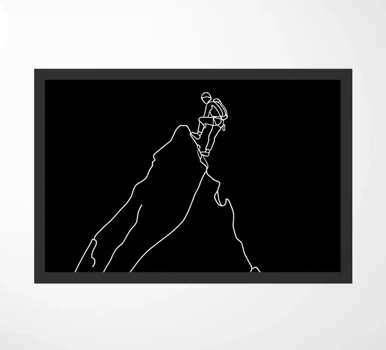 Minimalist One Line Drawing of a Mountaineer Climbing | Mode doormat by Viv Line Art