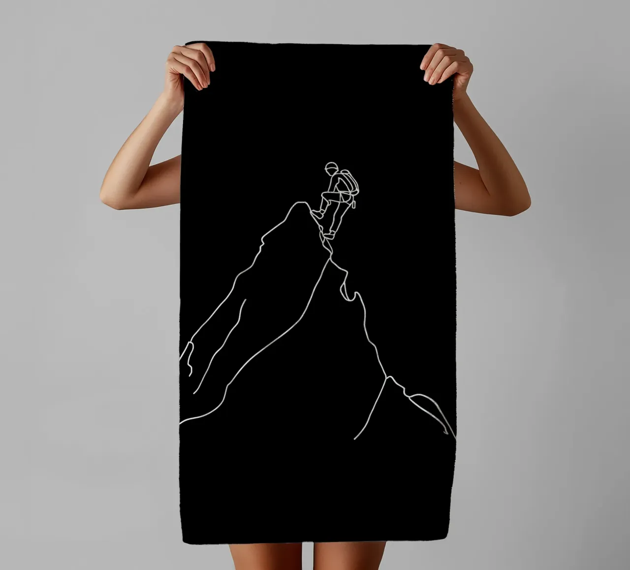 Minimalist One Line Drawing of a Mountaineer Climbing | Mode towel by Viv Line Art