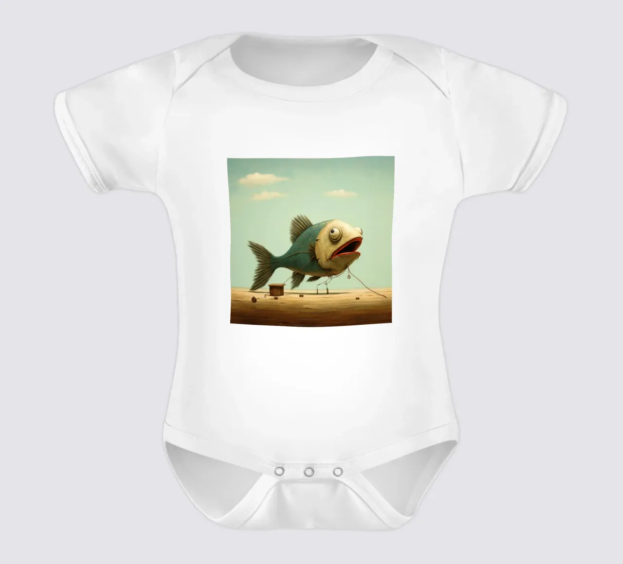 Minimal Haddock 2 short-sleeve baby romper by Minimal Animal Art