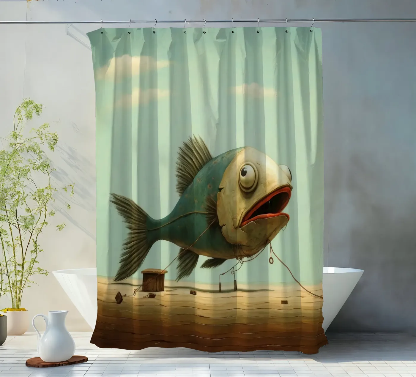 Minimum Haddock Duschvorhang von Minimal Animal Art