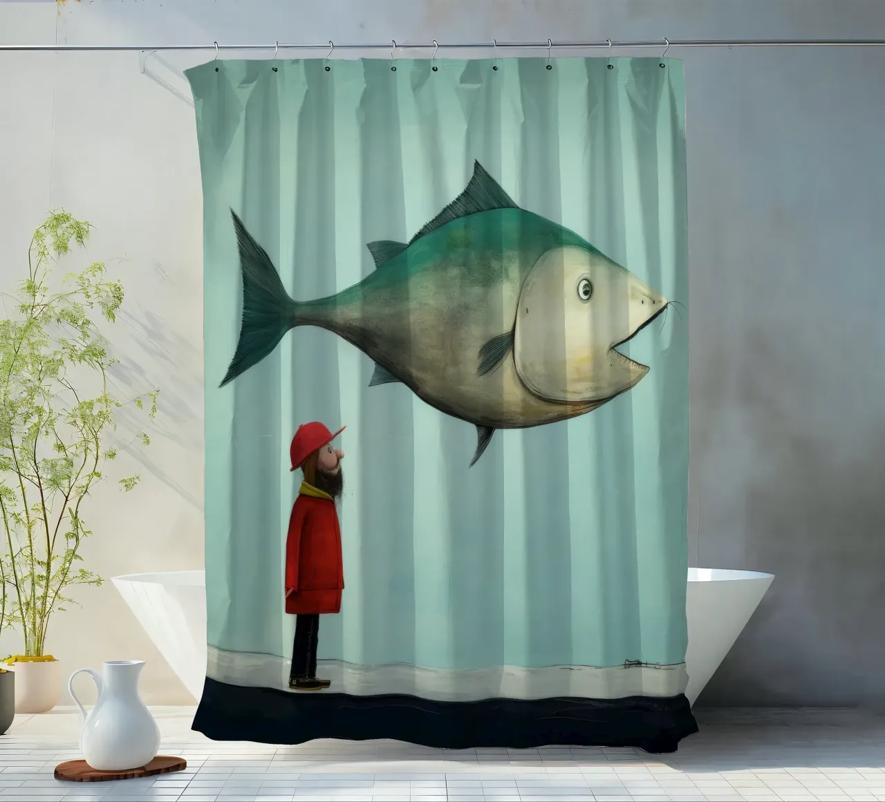 Minimal Schellfisch 3 Duschvorhang von Minimal Animal Art