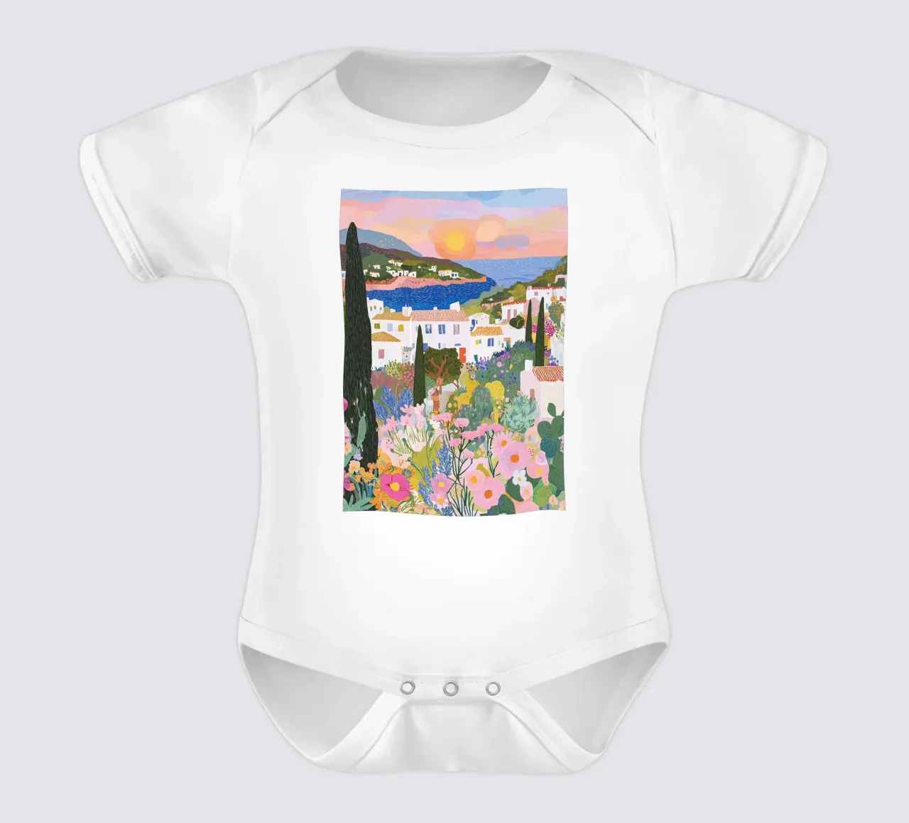 Abstracte kleurrijke muurkunst, kustprint, moderne kunstdecoratie babyrompertje korte mouwen van Boheme