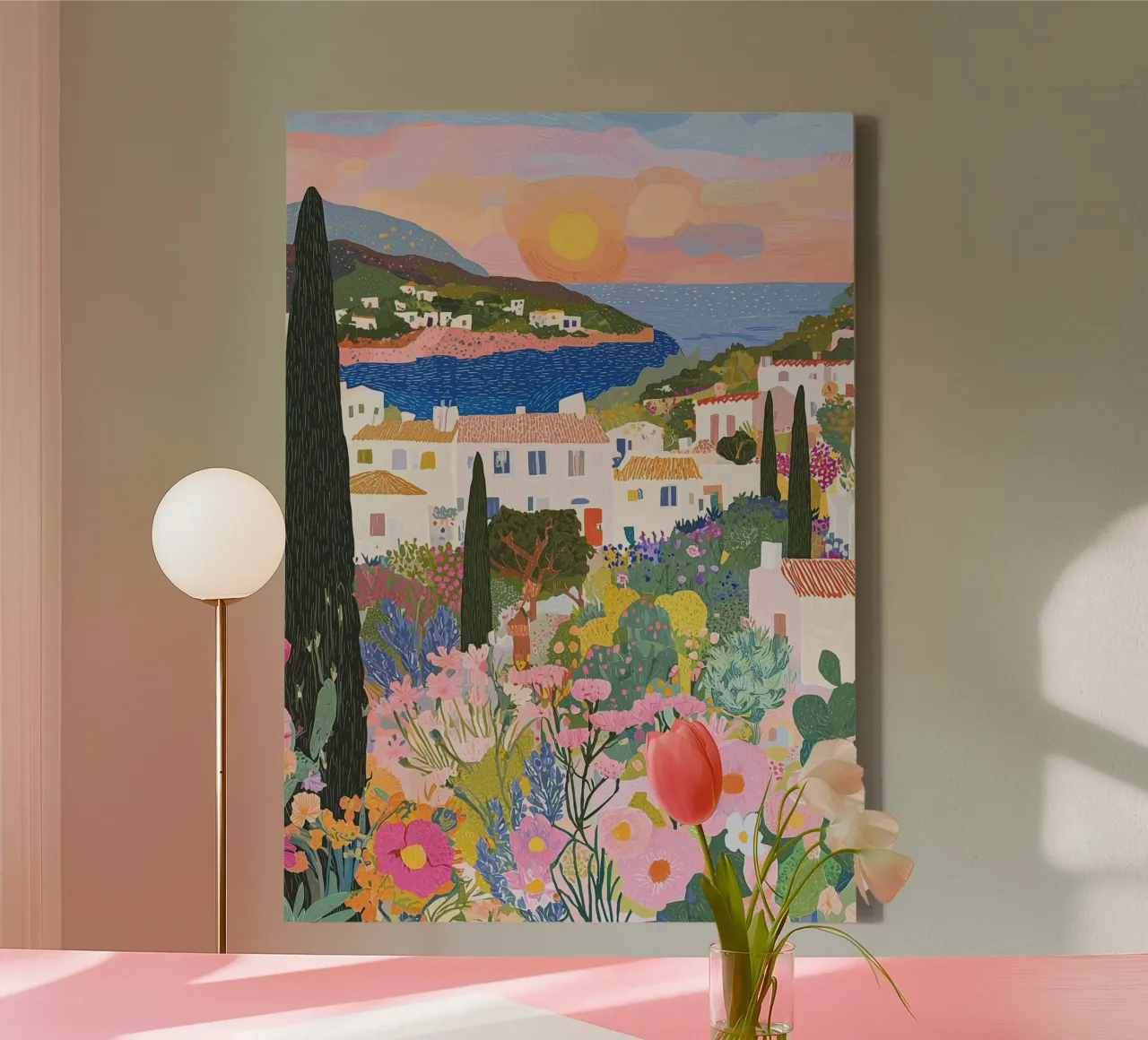 Abstracte kleurrijke muurkunst, kustprint, moderne kunstdecoratie canvas met Baklijst van Boheme