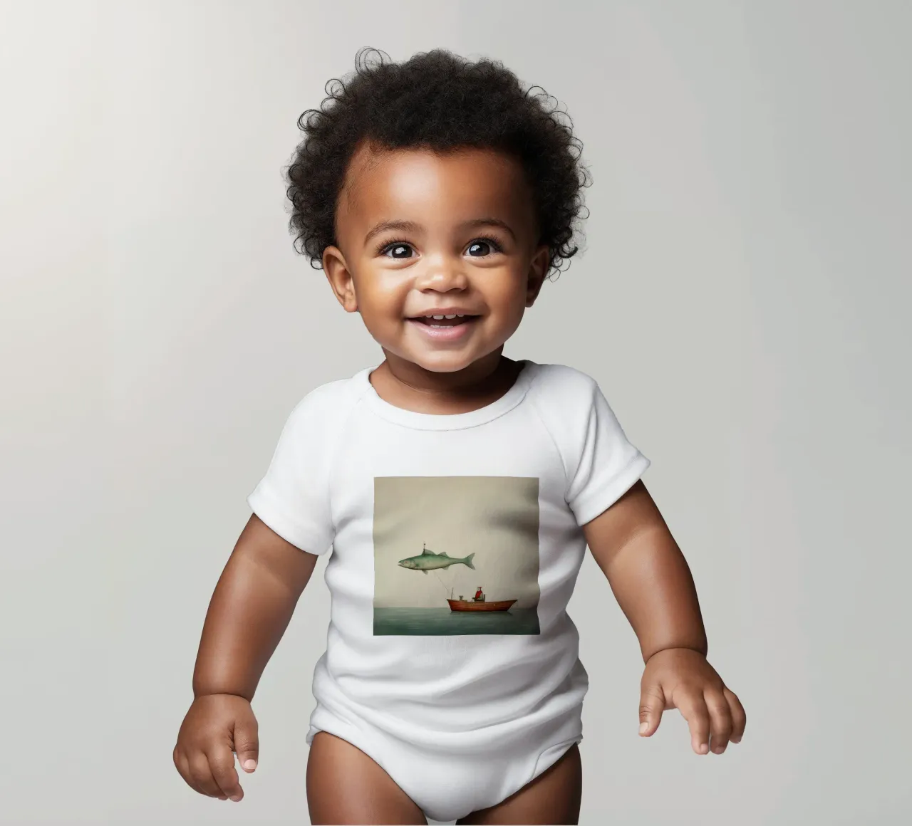 Minimal Haddock 4 short-sleeve baby romper by Minimal Animal Art