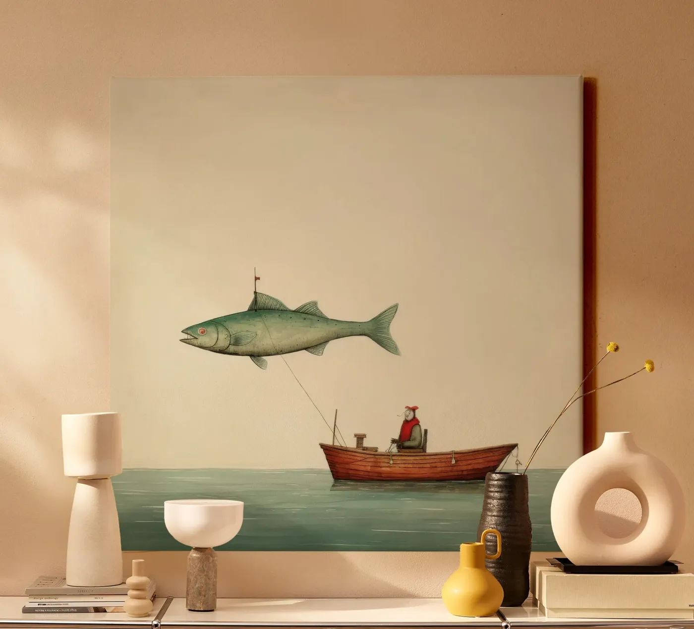 Minimaal Haddock canvas van Minimal Animal Art