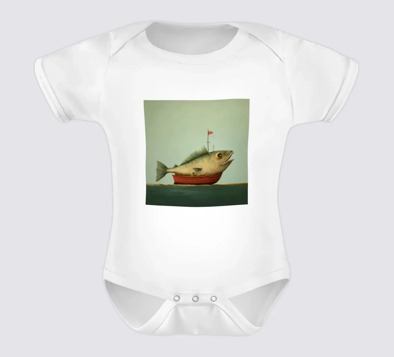 Minimal Haddock 1 short-sleeve baby romper by Minimal Animal Art