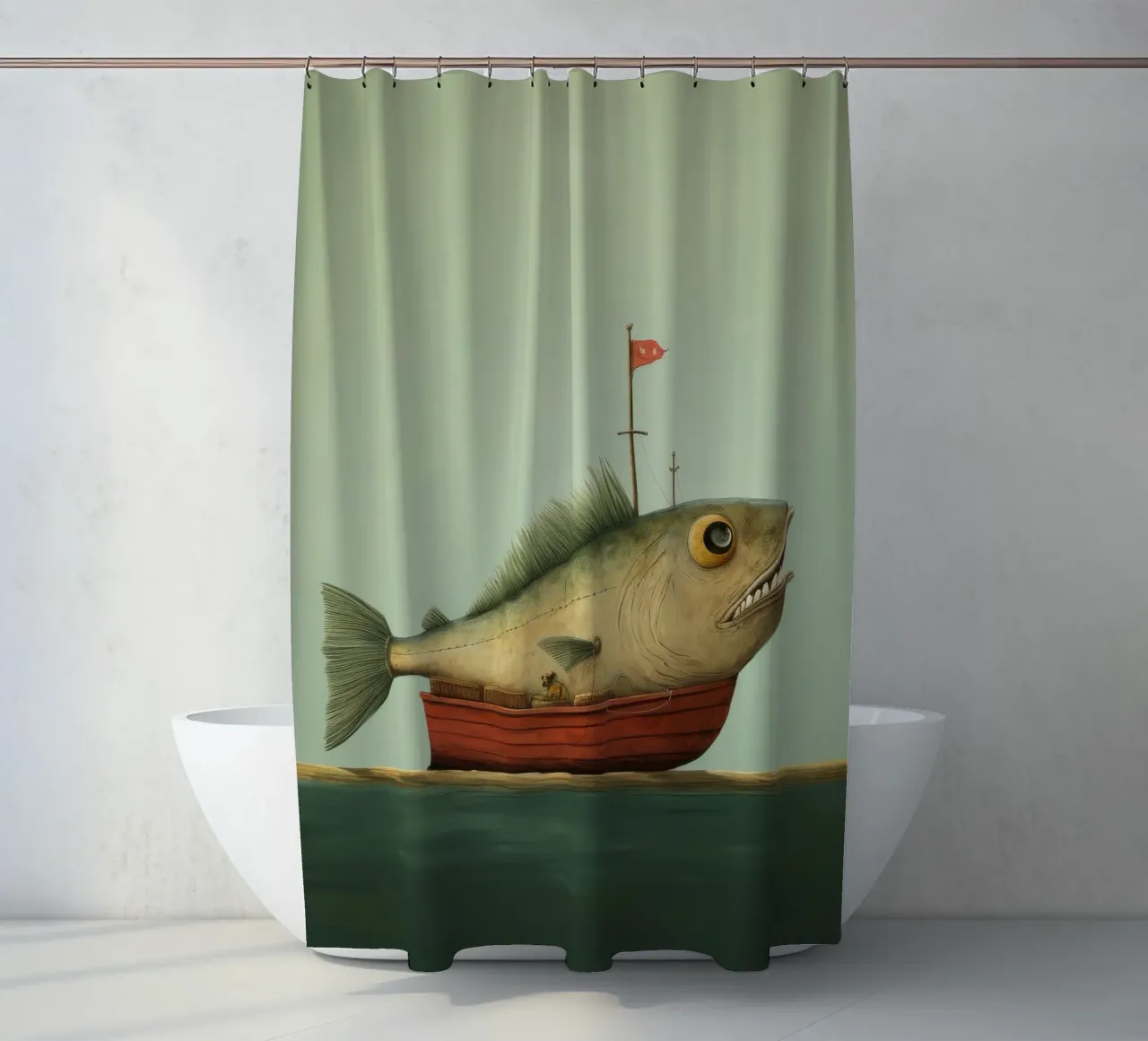 Minimal Schellfisch 1 Duschvorhang von Minimal Animal Art