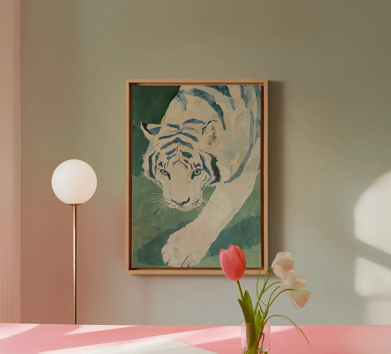 Witte tijger, afdruk van wilde dieren, abstracte tijgerillustratie canvas met Baklijst van Boheme