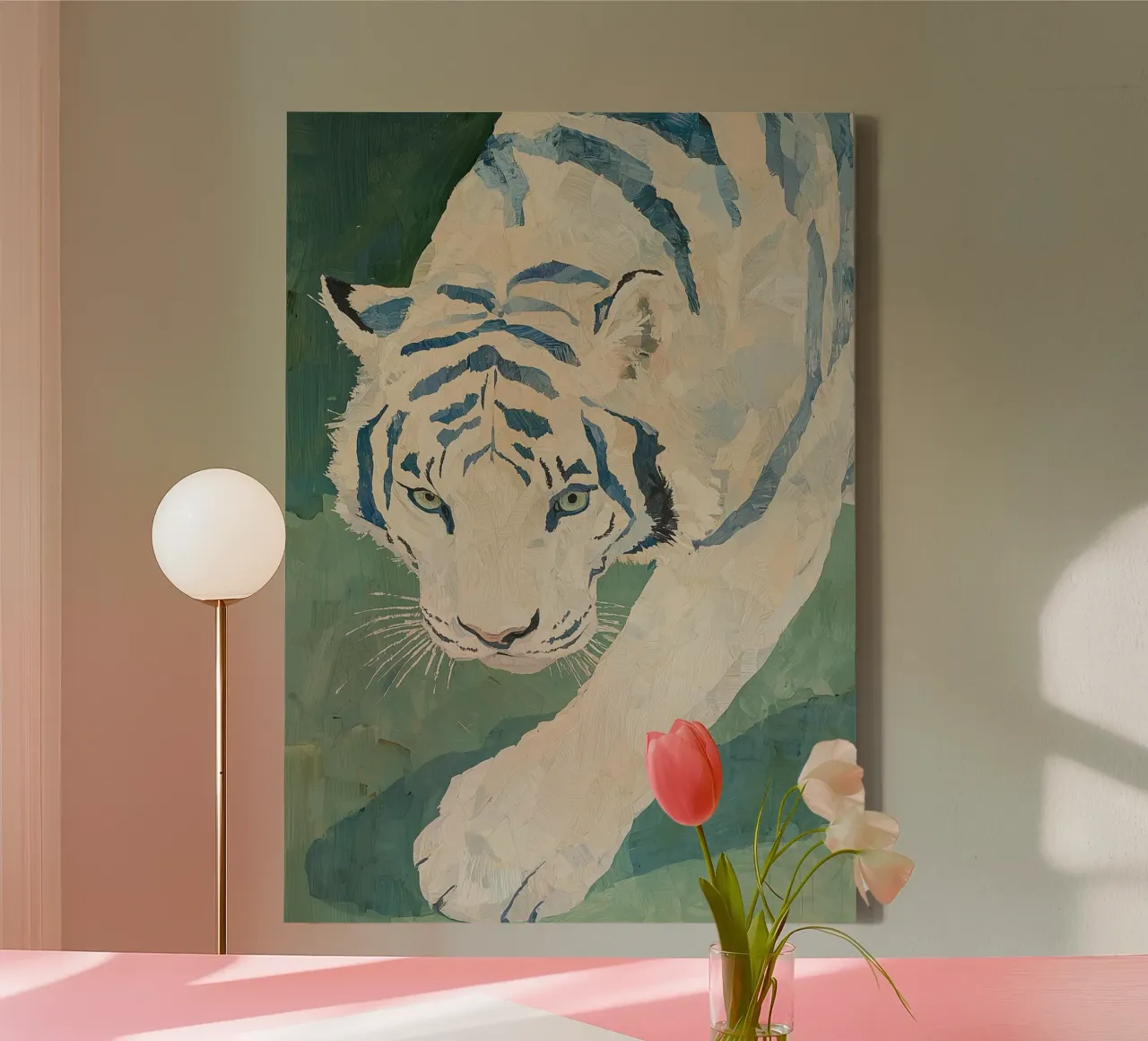 Witte tijger, afdruk van wilde dieren, abstracte tijgerillustratie canvas met Baklijst van Boheme