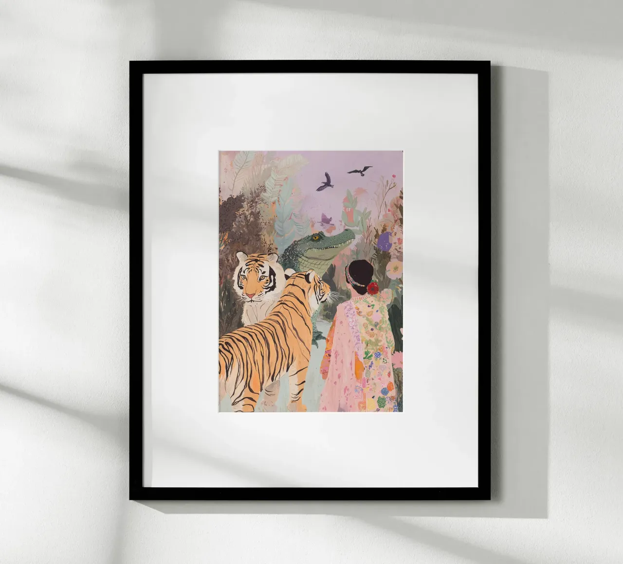 Ilustración caprichosa, póster de animales, tigre, arte cocodrilo poster con marco de aluminio de Boheme