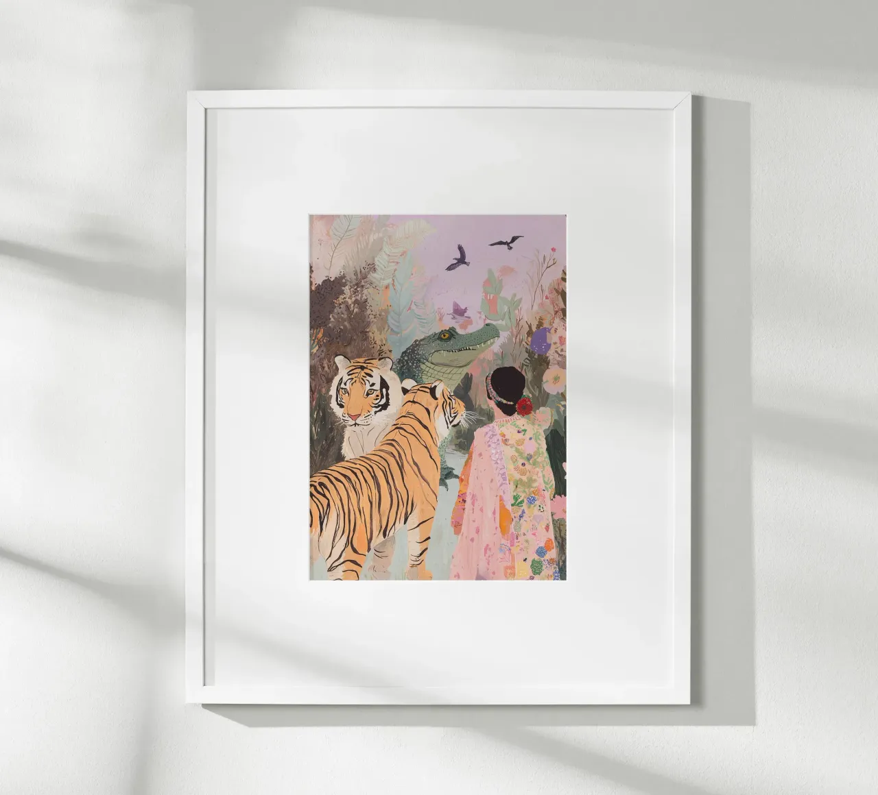 Ilustración caprichosa, póster de animales, tigre, arte cocodrilo poster con marco de aluminio de Boheme