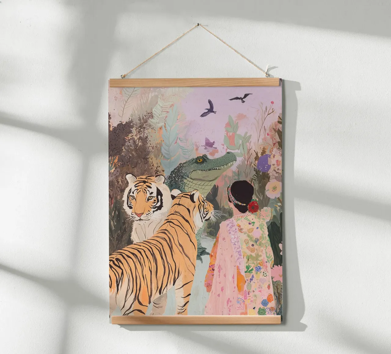 Ilustración caprichosa, póster de animales, tigre, arte cocodrilo poster con marco de aluminio de Boheme