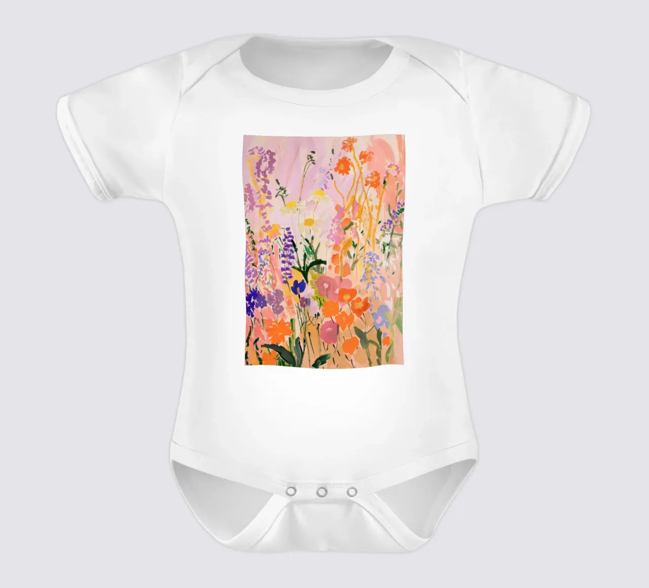 Abstracte kleurrijke bloemenprint, bloemsierkunst, botanische print babyrompertje korte mouwen van Boheme