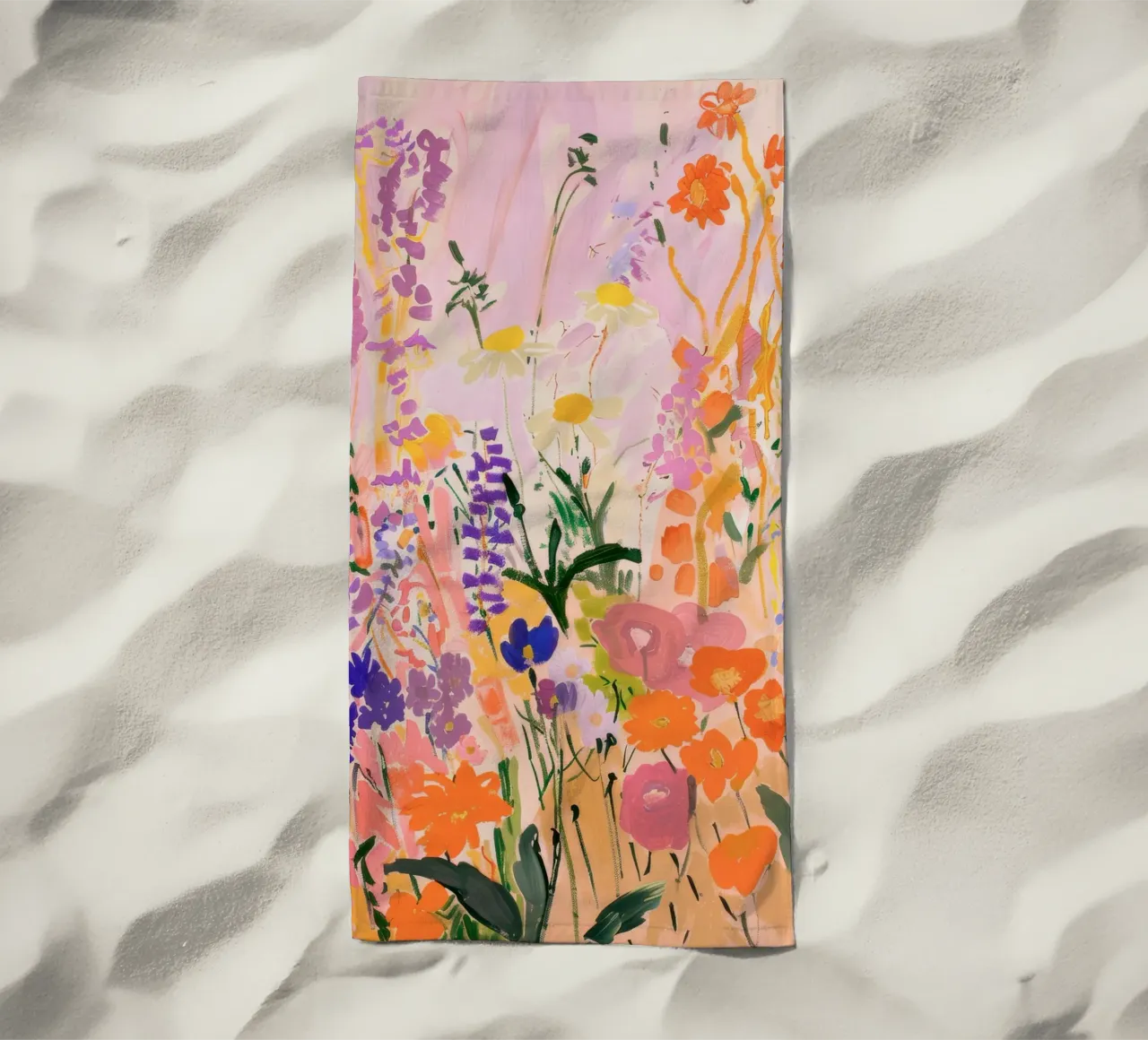 Abstracte kleurrijke bloemenprint, bloemsierkunst, botanische print strandhanddoek van Boheme