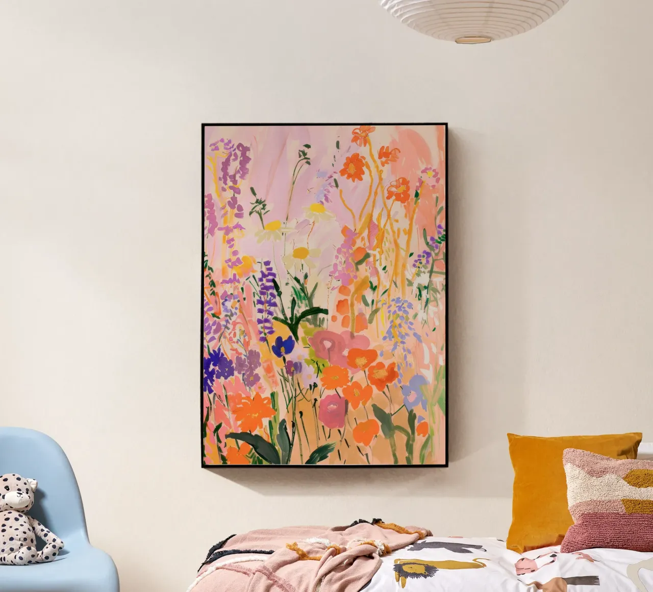 Abstracte kleurrijke bloemenprint, bloemsierkunst, botanische print acryl van Boheme