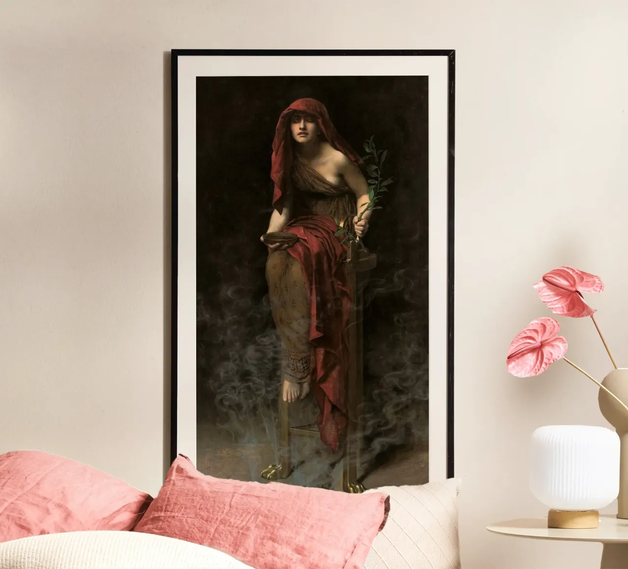 John Collier - Sacerdotessa di Delfi poster con telaio in alluminio da Timeless Artworks