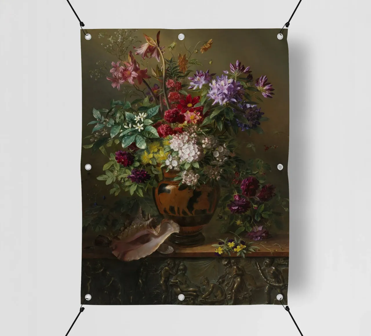 Natura morta con fiori in un vaso greco - Allegoria della primavera telo in pvc da Timeless Artworks