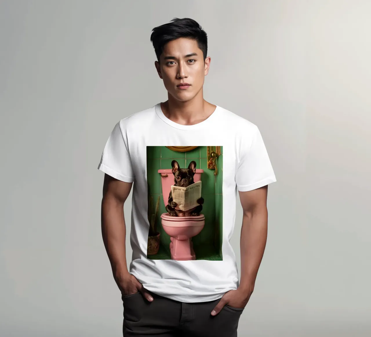Frenchie liest Zeitung t-shirt da NORDLICHT DESIGNS