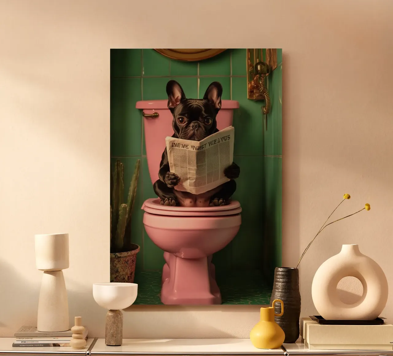 Frenchie liest Zeitung alluminio dibond da NORDLICHT DESIGNS
