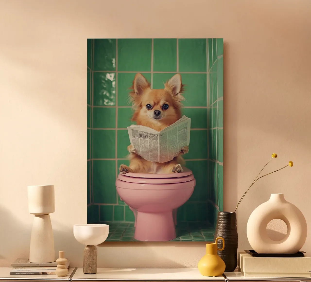 Chihuahua liest Zeitung alluminio dibond da NORDLICHT DESIGNS